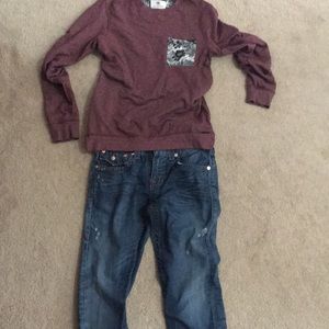 True Religion Jeans and Maroon Sweatshirt